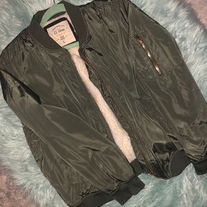 Army green fuzzy inside bomber
